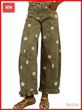 Wide Leg Barrel Jeans Y2k Patchwork Floral Denim Pants